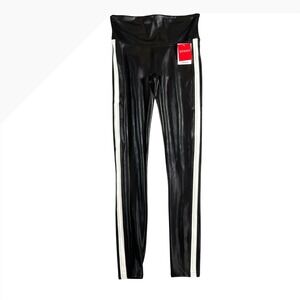 Spanx NWT Women's Black/White Faux Leather‎ Stripe Leggings Size Small